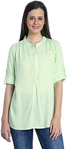 INSPIRE WORLD Rayon Material Formal Shirts for Women - Chinese Collar Long Shirt with Cuff Sleeves Women Clothing
