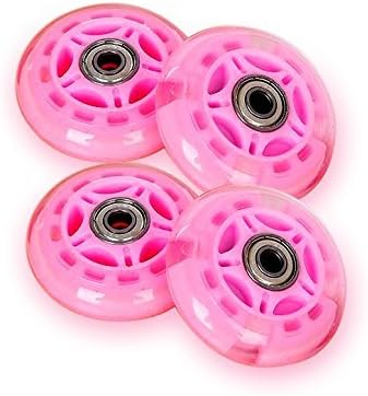 SENDY FEATHER 64MM Rollerblade/Skates Light up Replacement Wheel,Replacement Wheels for Razor Scooter, Kick Scooter and Micro Mini Scooter,Pack of 4,Pink