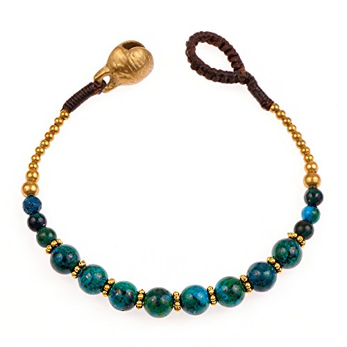 Brass and Genuine Green Chrysocolla Gemstone Spheres Beaded Bracelet