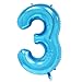 40 Inch Blue Digital Helium Foil Birthday Party Balloons Number 3
