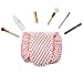 Drawstring Cosmetic Bag Travel Lazy Makeup Storage Bag Toiletry Bags Portable&Waterproof Quick Pack Large Cosmetic Bag Dual Magic Bags with Zipper&Drawstrings (Pink Stripe)