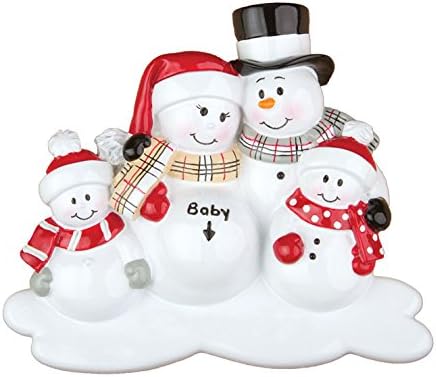 Family of 4 We're Expecting Snowmen Personalized Christmas Ornament by Ornamentstokeep