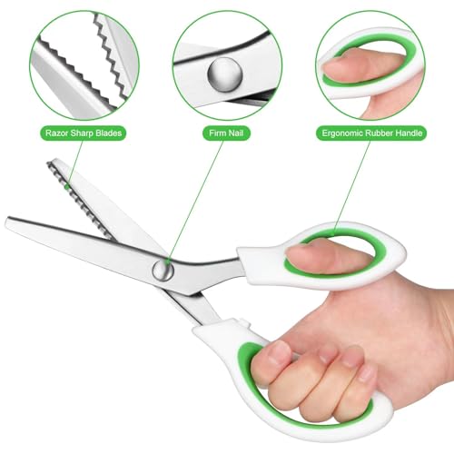 Pinking Shears for Fabric 9", Professional Zig Zag Scissors, Hardened Stainless Steel Craft Scissors for Sewing Fabrics Leather Craft Paper