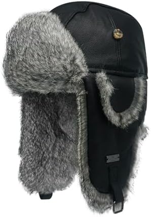 UNDERCOVER 09aw RABBIT FUR HAT ハット サイズM Amazon.com: frr Black Leather Rabbit Fur Aviator Hat - S