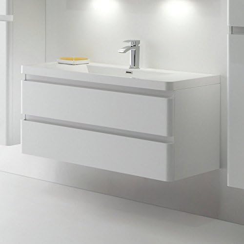 Eviva EVVN1200-SS-48WH-WM Glazzy 48"Wx19"D Wall Mount Modern Bathroom Vanity with Single Sink, High Gloss White