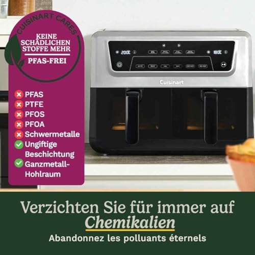 XXL Air Fryer, ohne PFAS, Kochen ohne Chemikalien, Airfryer, Braten, Grillen, Gebäck, Dehydrierung, Max Crisp und Warmhalten, Doppelschubladen, 2 x 5,2 l