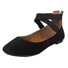 ANNA Dana-20 Women's Classic Ballerina Flat w/Elastic Crossing Straps Black 6