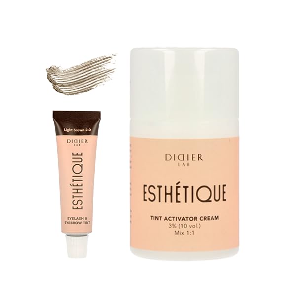 DIDIER LAB Lash and Eyebrow Tint Light Brown Set with Tint Activator 2in1 - Resistant to Rubbing and Water - Results Last Up to 6 Weeks - Eyelash Eyebrow Dye Kit - 2pcs