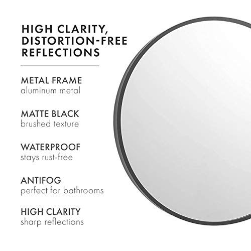 Kinger Home Black Round Mirror 24 Inch, Large Circle Vanity Mirror for