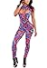 Cfanny Women's Cutout Front Digital Print Legging Jumpsuit Medium Size Neon