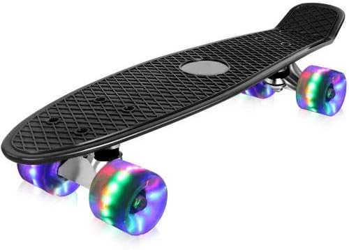 HUADUO Skateboard Complete cruiser retro skateboard penny board, 27 inches with LED light-up wheels suitable for beginners and adult children