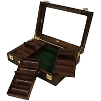 Brybelly 300 ct. Walnut Wooden Poker Chip Case w/See Through Lid
