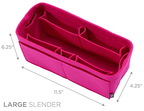 Pelikus Felt Purse & Tote Organizer Insert/Multi-Pocket Handbag Shaper (Largeâ€“Slender, Fuchsia)