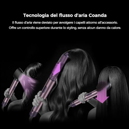 Air Styler 7-in-1 Coanda Modellatore Multifunzione Ionico, Custodia Pelle | Asciugatura rapida 1700W, Boucleur 30&40mm, per Tutti i Capelli: Arriccia, Liscia, Volumizza, Senza Danni, Ideale per Regalo