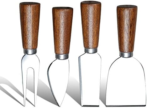 Borsong 4 Pieces Set Steel Stainless Cheese Slicer Cheese Cutter Cheese Knives with Wood Handle (style 3)