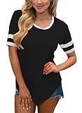 Sidefeel Women Casual Blouse Top with White Stripe Short Sleeve T-shirt Small Black