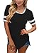 Sidefeel Women Casual Blouse Top with White Stripe Short Sleeve T-shirt Small Black