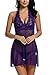 Avidlove Women Halter Lace Babydoll Mesh Sexy Lingerie Set Nightwear, Large, Purple fba