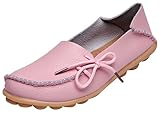 Serene Womens Pink Leather Cowhide Casual Lace Up Flat Driving Shoes Boat Slip-On Loafers - Size 8