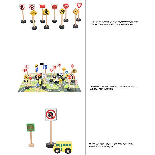 image for wonuu 15 Piece Wooden Street Signs Playset, Wood Traffic Signs Perfect