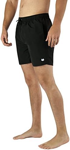 Mens Swim Trunks - Quick Dry with Pockets - Retro - Swimming Trunks - Swim Shorts - Black (Large)