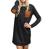 GBSELL Womens Ladies Long Sleeve Pocket Casual Loose Short Mini Dress Casual Party (Deep Gray, XL)