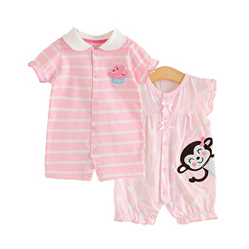 Monvecle Unisex Baby 2 Pack Summer Romper Playwear Short Sleeved Jumpsuit Set Knot 18M