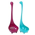 As&EOffices 2 Pack Loch Nessy Monster Soup Ladles（Loch Nessy Soup Ladle Spoon） +Colander，100% Food Grade Nylon Dishwasher Safe (Blue & Pink)