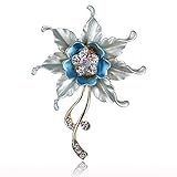 SUMAJU Pins Brooch Bouquet Pendant Charm Blue Flower Leaf Vintage Crystal Rhinestone Enamel