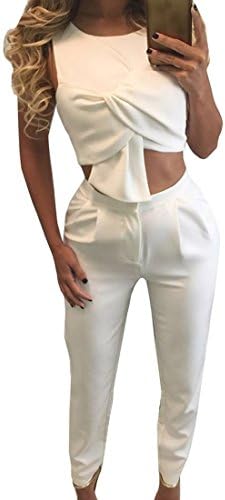 Sunnyfair Women 2 Pieces Set Tops + Slim Pencil Trousers Casual Style White XL