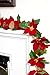 Cordless Lighted Poinsettia Flower Garland with LED Lights, Measures 5 Feet, Perfect Holiday and Christmas Decoration for Mantle or Tabletop