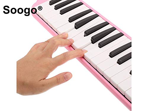 Soogo Melodica with Mouthpiece & Hose & Bag for Children 32-37 Keys (32-Key Pink) - Thumbnail 2