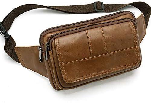 Liergou Outdoor Cycling Waist Bag Unisex Genuine Leather Waist Bag Messenger Fanny Pack Bum Bag for Men Women Travel Sports Running Hiking (Color : Brown)