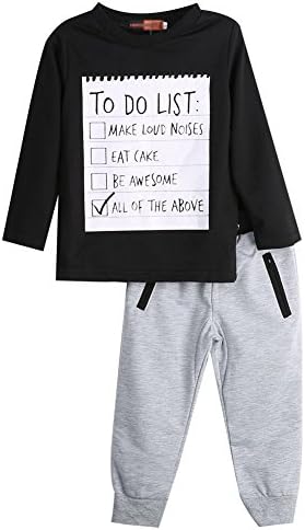 ThreeC Little Boys Fall Winter Long Sleeve Letters Print Pullover Sweatshirt and Long Pants Outfit Set (5T(4-5Y))