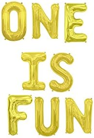 16 inch Gold Letter Balloons, Gold Balloon,ONE IS FUN Balloon Banner, Party Supplies, Balloon Backdrop, Photo Booth Prop