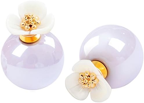 Stud Earrings Shell Flower Mother Of Pearl Double Side To Wear For Women By SUYAN (Purple)