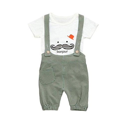 Click Here to See More Images Neartime Kids Baby Boys Summer Gentleman O-Neck Short Sleeve Shirt+Suspenders Shorts Set (12M, Green)