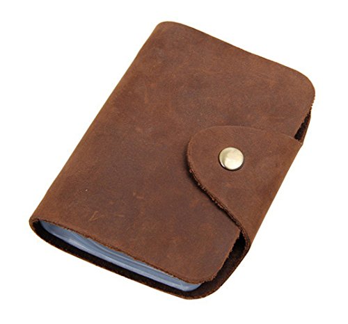 Vintage Leather Credit Card Holder Wallet,UBaymax 26 Slots Crazy Horse Leather Cards Book Case Brown