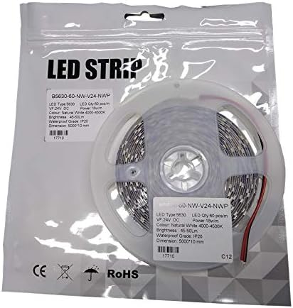 5 m Roll of LED Light Strip 18 W/Metre to 24 V, Warm White (3000 K), 5630 Diode Strip Tape, 60 LEDs/Metre, 4800 Lumens - Image 3