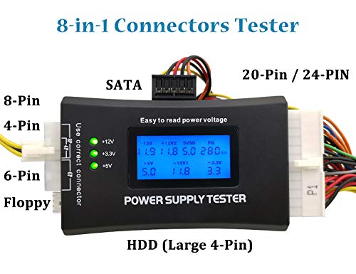 20/24 Pin ATX Computer PC Power Supply Tester for ATX/BTX/ITX/SATA/PCI-E/HDD/BYI Connectors, 1.8'' LCD Screen (Sturdy Plastic Enclosure)