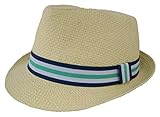 Rising Star Straw With Stripe Band In Blue Fedora Hat - Toddler, Cream