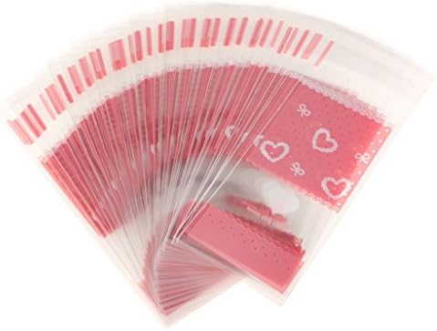 ugrato 100x Cellophane Gift Bags Lipstick Biscuits Candy Bags Party Supply - S Pink Heart, as described