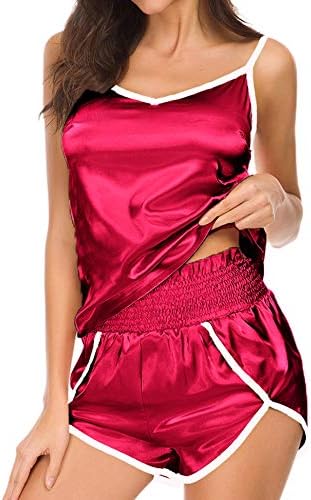 Women's Pajama Set Satin Sleepwear Cami Shorts Sets Silk Lingerie for Gift