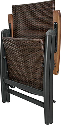 BRUBAKER 6er Set Polyrattan Gartenstuhl Modena - Hochlehner aus Metall und Poly Rattan klappbar - 7-Fach verstellbare Rückenlehne - wetterfester Faltstuhl/Klappstuhl - Braun Grau – Bild 6