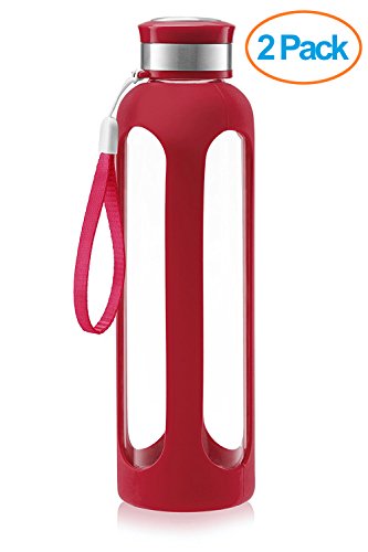 Swig Savvy Glass Water Bottle â€“ 20oz / 32oz Break-resistant Borosilicate Glass + Silicone Protective Sleeve. BPA-Free Durable & Stylish. (Red 2 pack, 20oz)