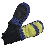 SnowStoppers Kid's Waterproof Stay On Winter Nylon Mittens Extra Small / 6-18 Months Navy Blue / Lime Green