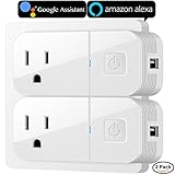 Smart Plug, VIMVIP [2 Pack] Wireless Mini Smart Plugs Outlet USB Charging Wifi Socket Compatible with Amazon Alexa, Google Home to Remote Control, Button Switch and More by IOS/Android Devices (White)