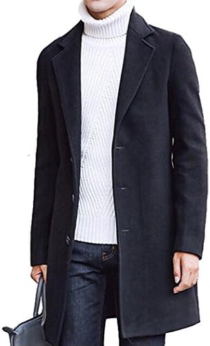 Men's Single Breasted Peacoat Warm Wool-Blend Long Overcoat Jacket Outer (5XL, Black)