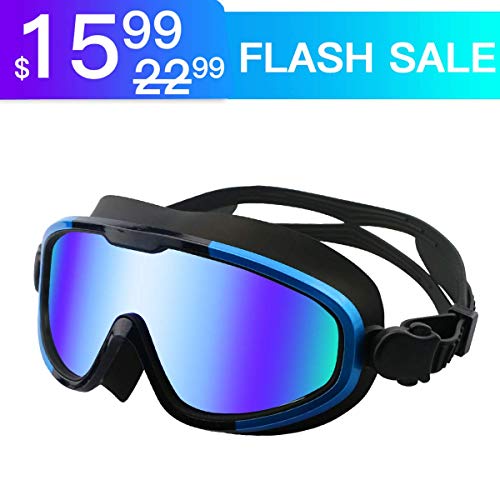 Aquior Blue Swim Goggles, Big Frame Swimming Glass Leakproof Anti Fog UV Protection, 180 Wide-Vision Swim Mask Goggles for Adult Youth Men Women - Thumbnail 7