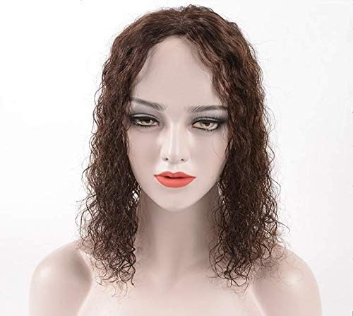 Yudit Middle part Long Wavy Curly Real Human Hair Topper Clip in Crown Hairpieces for Thinning Hair with silk base hairline Dark brown(36cm)